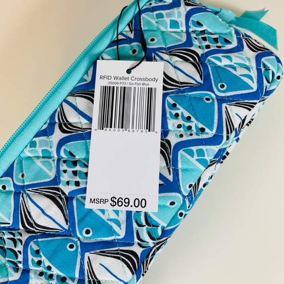 🐠Vera Bradley Wallet Crossbody Wristlet Beach Go Fish Blue Spring Break - Picture 5 of 5